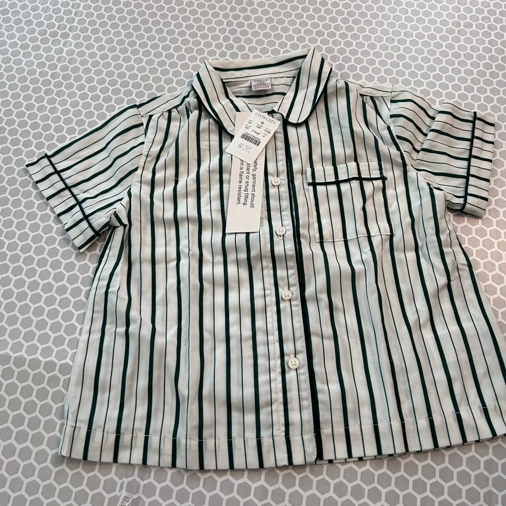 NWT J. Crew Kids Green and White Striped Pajama Set Size M (8-9) - Picture 2 of 8